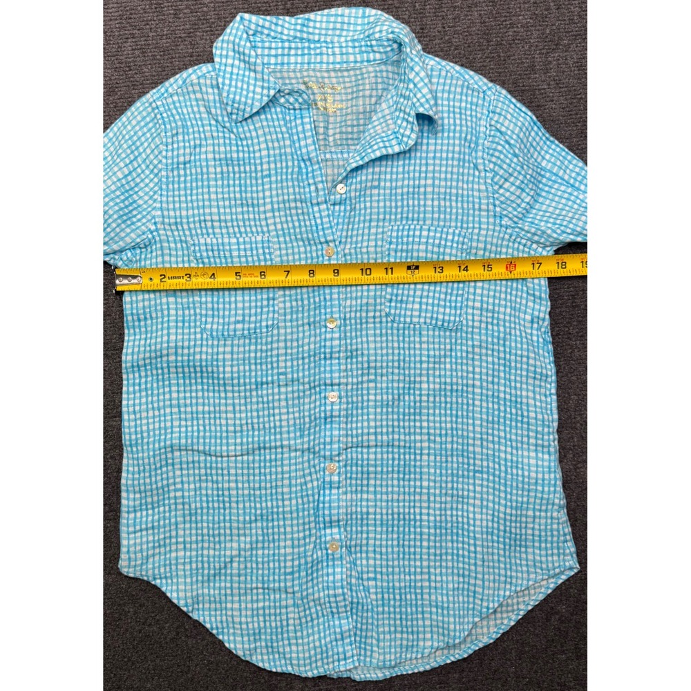 Lilly Pulitzer Sea View Linen Button Down Top Womens XXS Gingham Plaid Blue - Picture 6 of 7